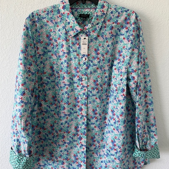 Talbots Tops - Talbots Floral Blue and Red Button Down Shirt NWT XL
